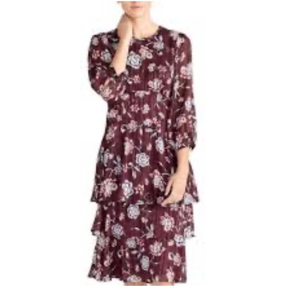 Rachel Roy Royal Orchid Burgundy Floral Fall Dress - Picture 10 of 11